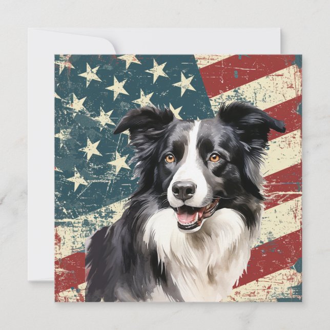 Grunge American Flag Border Collie Dog Flat Card (Anverso)