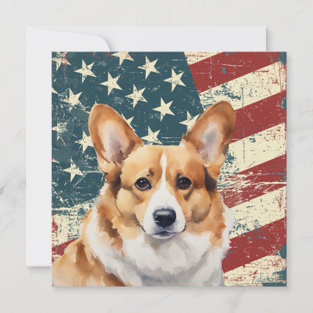 Grunge American Flag Corgi Dog Flat Card (Anverso)