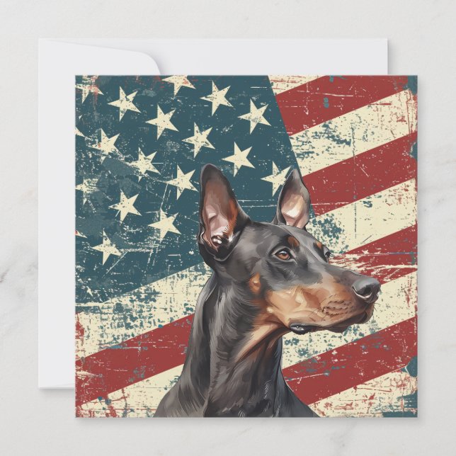 Grunge American Flag Doberman Pinscher Flat Card (Anverso)