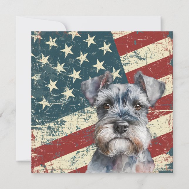Grunge American Flag Miniature Schnauzer Flat Card (Anverso)
