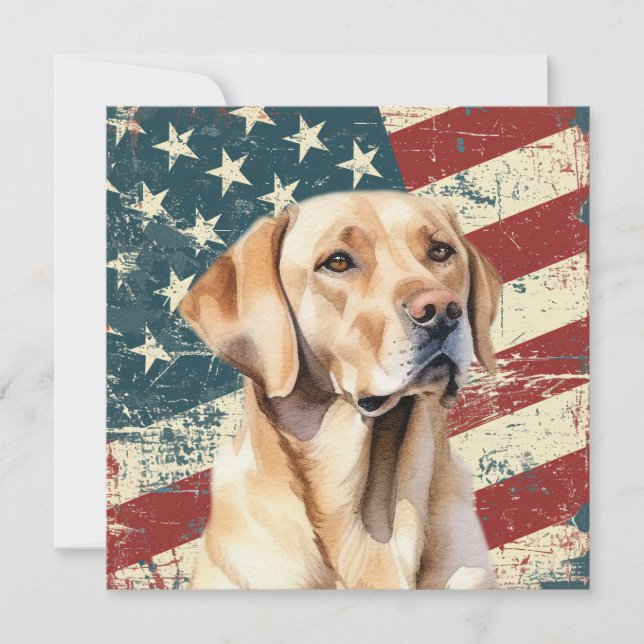 Grunge American Flag Yellow Labrador Flat Card (Anverso)