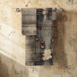 Grunge Black and Cream with Red Hearts