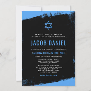 Grunge Blue Black Bar Mitzvah Invitaciones