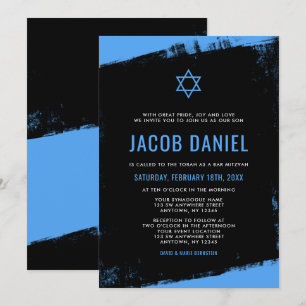 Grunge Blue Black Bar Mitzvah Invitaciones