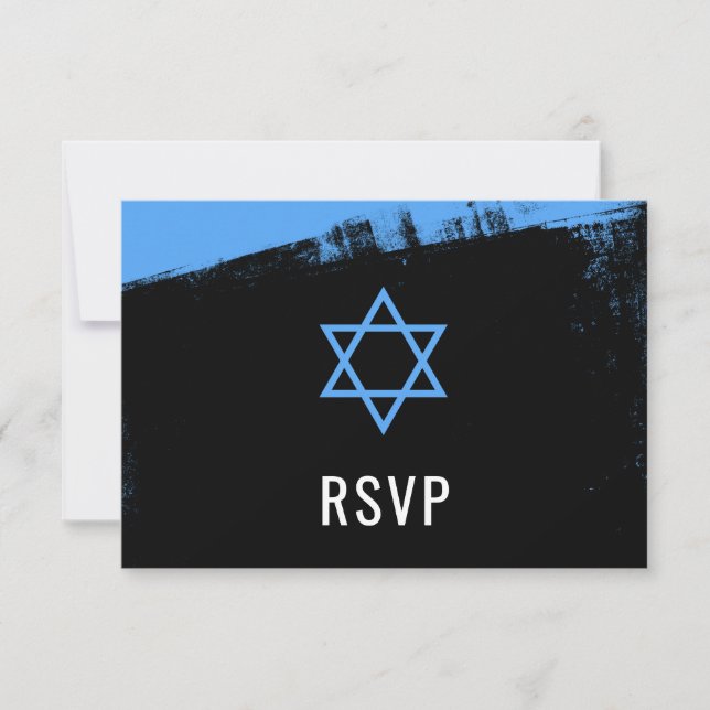 Grunge Blue Black Bar Mitzvah RSVP (Anverso)