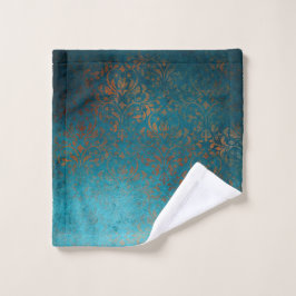 Grunge Boho Copper Blue Damask