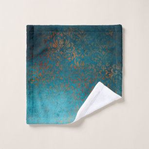 Grunge Boho Copper Blue Damask