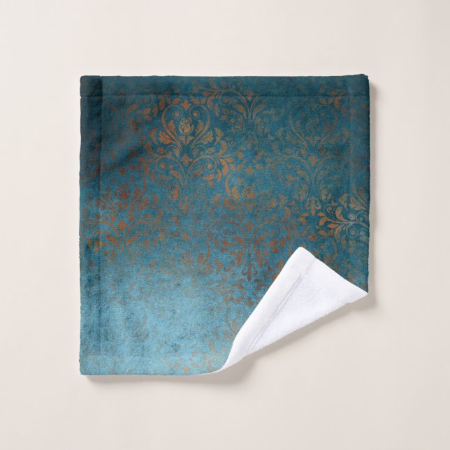 Grunge Boho Copper Blue Damask (Toallita)
