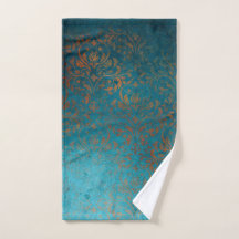 Grunge Boho Copper Blue Damask