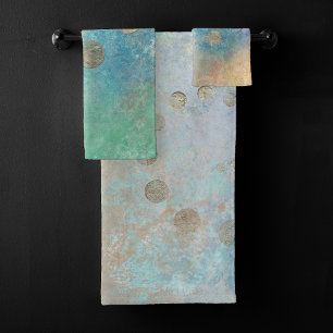 Grunge costero Oro azul y verde acuarela