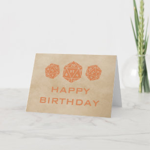 Grunge D20 Dice Tarjeta de cumpleaños, Naranja