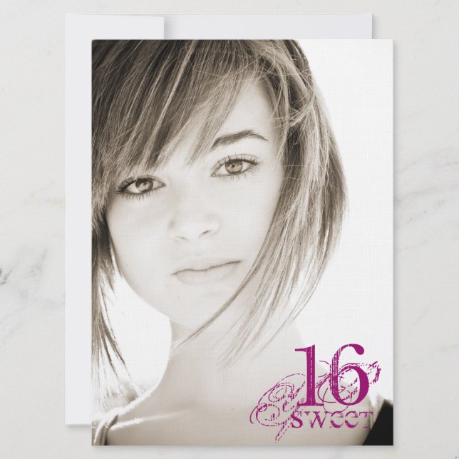 Grunge floral - invitación del dulce 16 de la foto (Anverso)