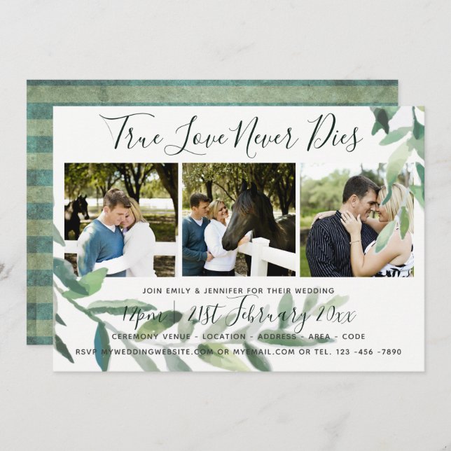 Grunge Leaves | INVITACIÓN de boda con collage de  (Anverso / Reverso)