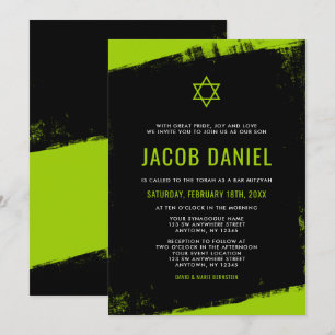 Grunge Lime Green Black Bar Mitzvah Invitaciones
