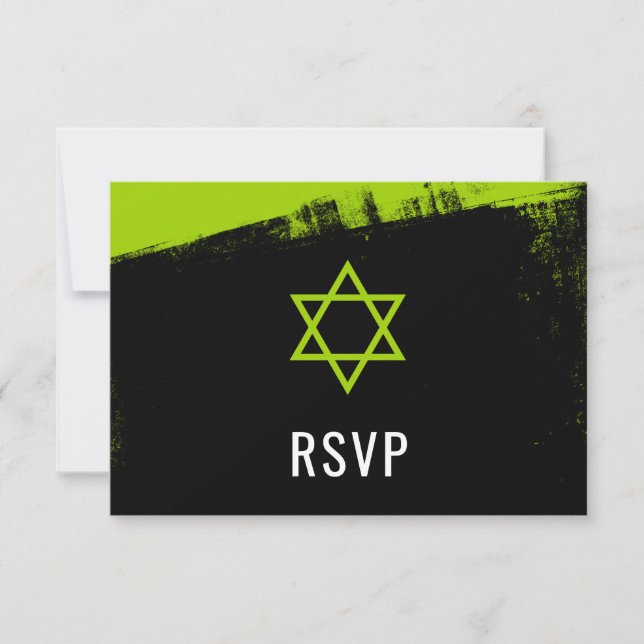Grunge Lime Green Black Bar Mitzvah RSVP (Anverso)