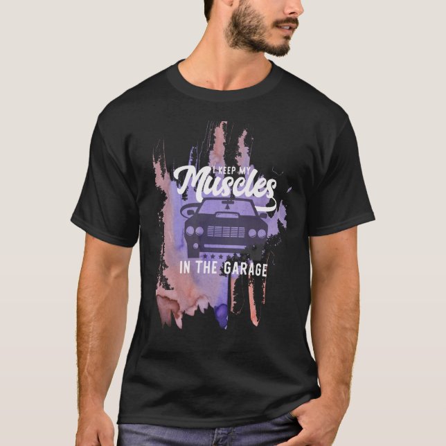 Grunge Muscle Car Graphic Design Camiseta negra (Anverso)
