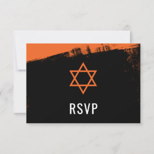 Grunge Naranja Black Bar Mitzvah RSVP