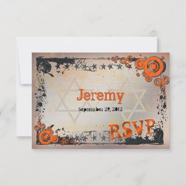 Grunge Naranja, negro, barra gris Tarjeta RSVP Mit (Anverso)