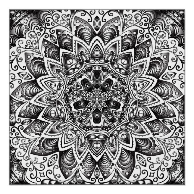 Grunge, Poster De Mandala En Blanco Y Negro (Anverso)