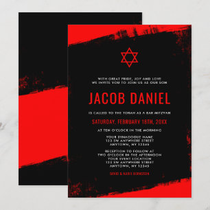 Grunge Red Black Bar Mitzvah Invitaciones