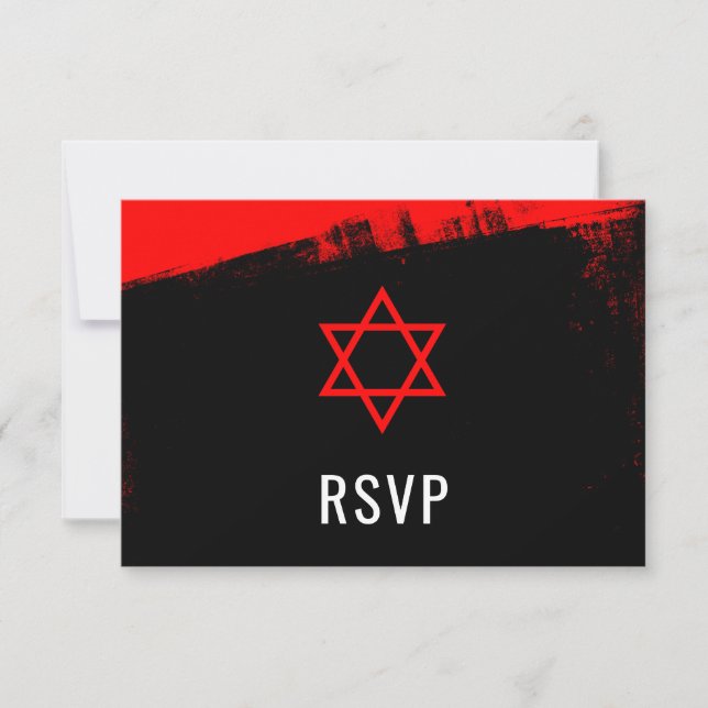 Grunge Red Black Bar Mitzvah RSVP (Anverso)