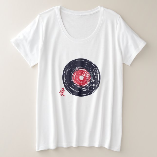 Grunge Retro Del Registro Vinil Con Flores De Saku (Anverso del diseño)