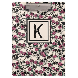 Grunge Skull y Rosas Monogramado Portapapeles