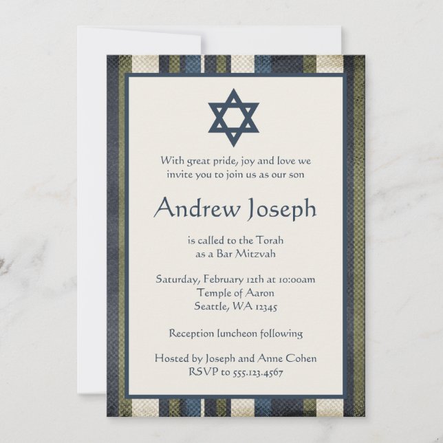 Grunge Stripes Bar Mitzvah Invitación (Anverso)