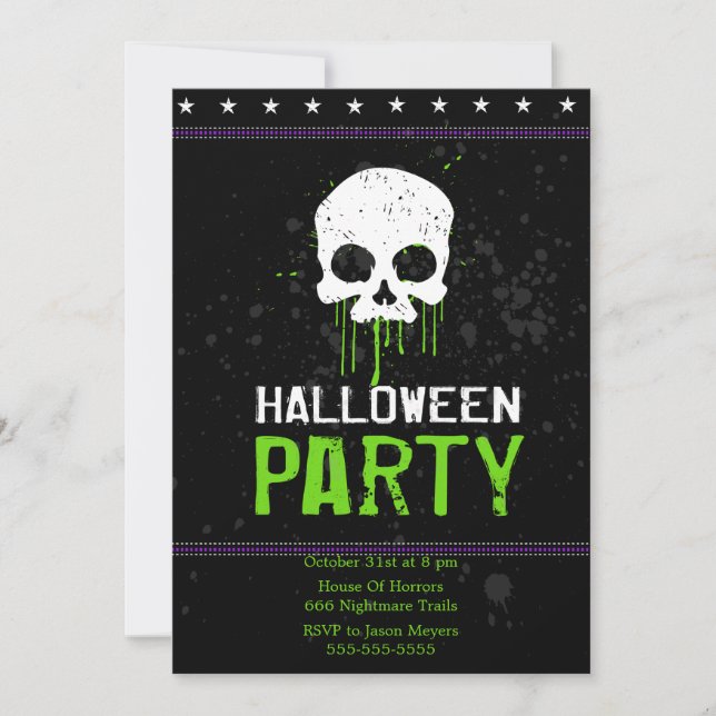 Grungy Skulls invitaciones de fiesta de Halloween  (Anverso)