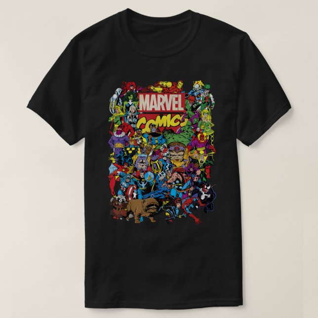 Grupo de Héroes de Marvel Comics Disparo Camiseta  (Diseño del anverso)