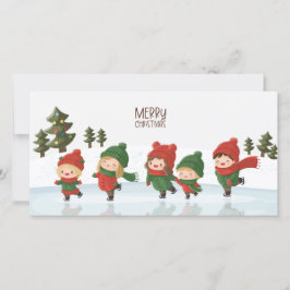 Grupo de niños patinando sobre hielo en Navidad