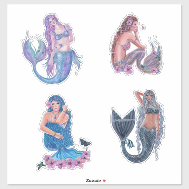Grupo de sirenas de 4 pegatinas por Renee Lavoie (Hoja)