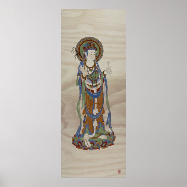 Guan Yin Buddha Doug Fir Fondo de arte Imprimir (Frente)