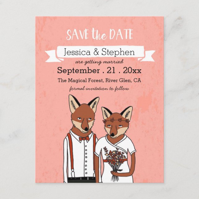 Guarda la Fecha - Tarjeta de Zorros enamorados (Anverso)