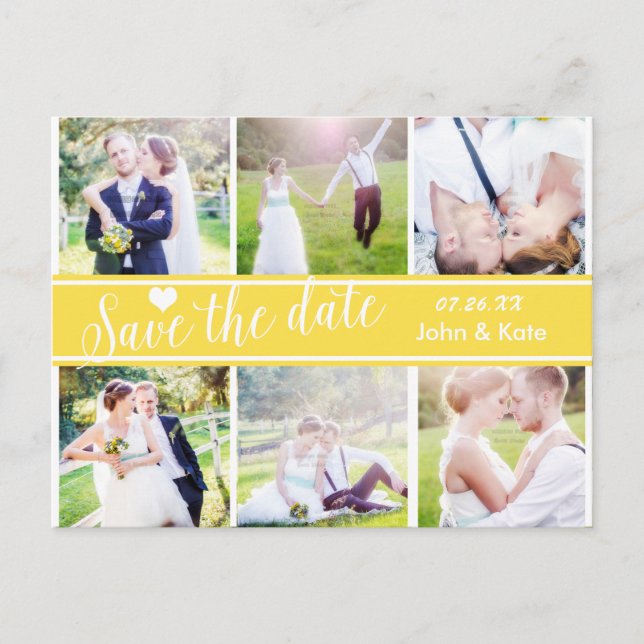 GUARDA LA FECHA Tarjeta Postal Amarilla de Boda 6  (Anverso)