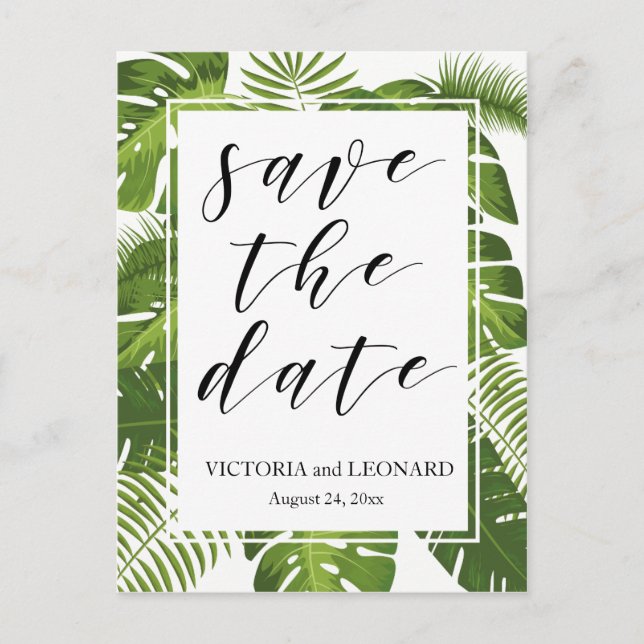 Guarda tropical la fecha | postal del boda (Anverso)
