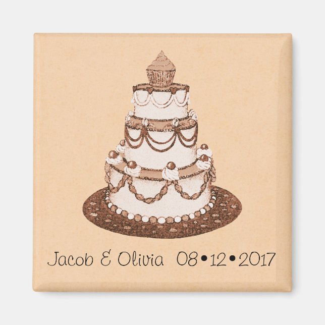 Guardar el imán de tarta del Boda de fecha (Frente)