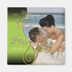 Guardar el imán floral de oro y verde de la fecha