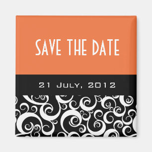 Guardar imanes de Boda de fechas en Swirls Naranja