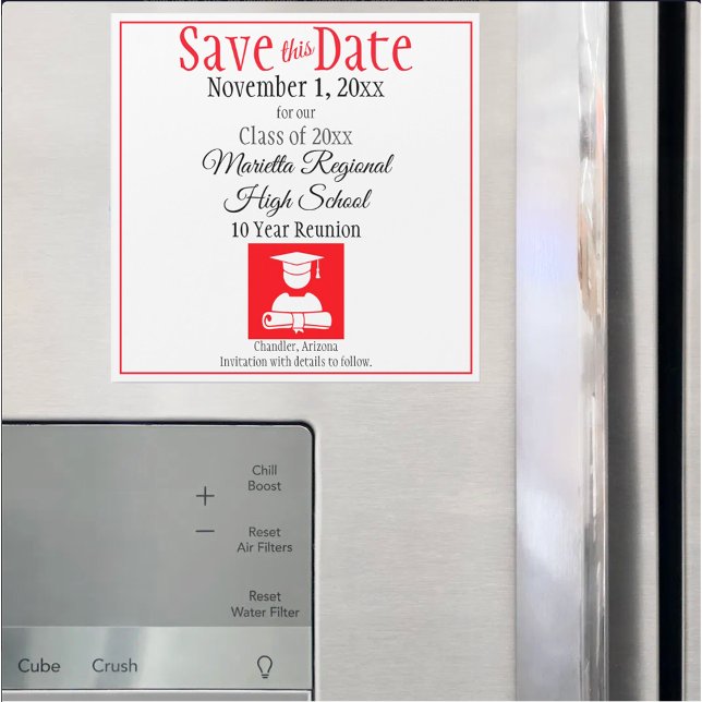 Guardar la clase de fecha Reunión Red Black Magnet (custom class reunion save the date magnet)