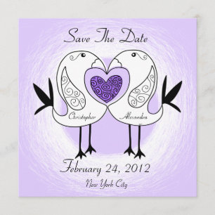 Guardar La Fecha Amor Pájaro Invitación Púrpura