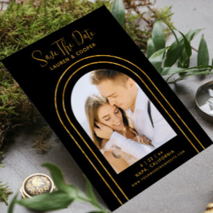Guardar la fecha Black Gold Elegante Art Deco Boda