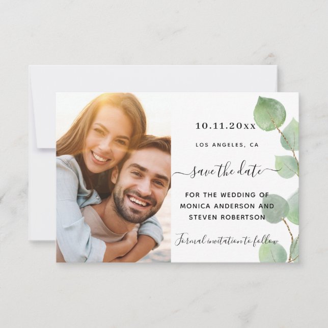 Guardar la fecha boda de fotos de eucalipto verde (Anverso)