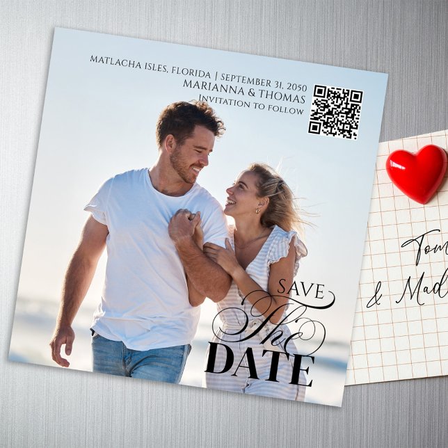 Guardar la fecha de boda con foto personalizada (With a scannable QR code and stylish typography.)