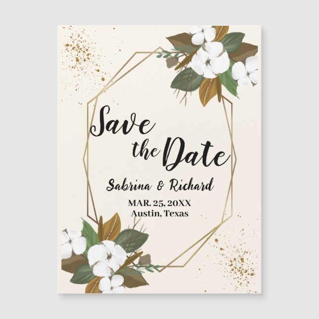 Guardar la fecha de boda floral marrón y crema (Anverso)