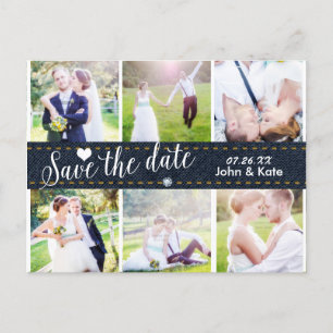 GUARDAR LA FECHA Denim Boda 6 Tarjeta Postal FOTO