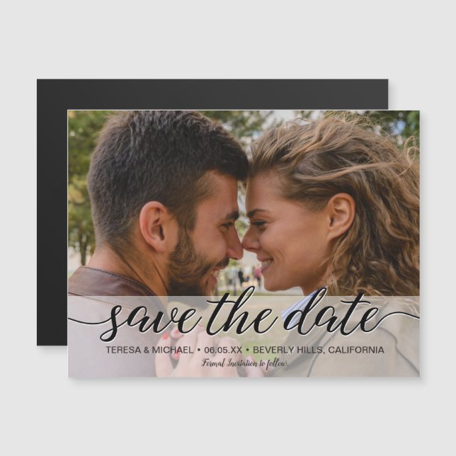Guardar la fecha Elegant Script engagement photo (Anverso/Reverso)