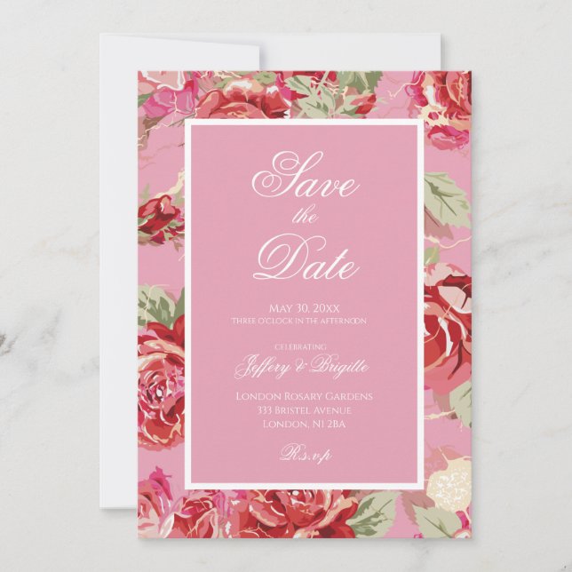 Guardar la fecha elegante invitación de boda flora (Anverso)