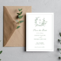 Guardar La Fecha Escudo Formal Tarjeta Verde Sage