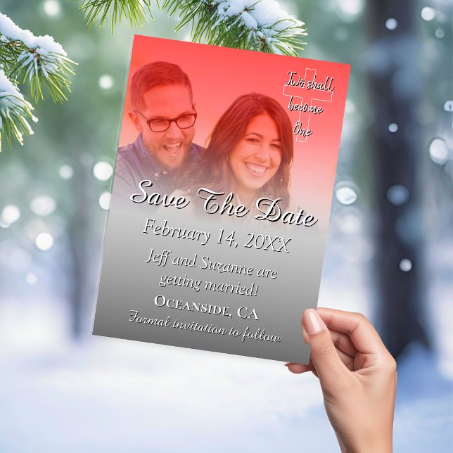 Guardar la fecha Foto Anuncio Rojo Plateado (Save The Date Photo Red Filter Announcement Card)